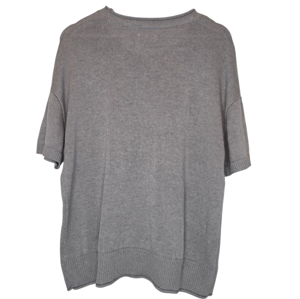 LIFE IS GOOD Women's Knit Sweater Tee Dog Graphic Grey Cotton Pullover Whimsical - Picture 6 of 9